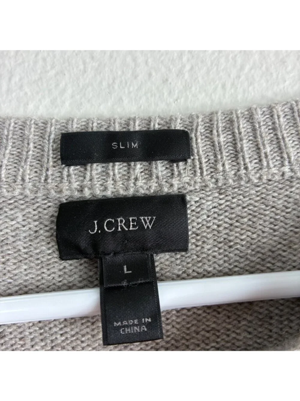 J.Crew Sweater Mens L Gray Merino Wool Alpaca Slim Elbow Patch Crewneck Preppy